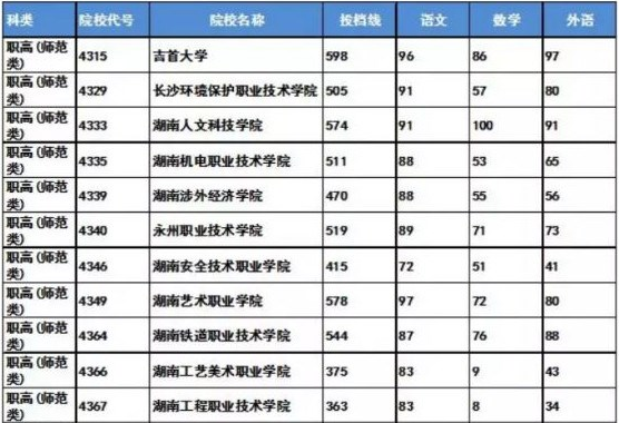 2019年湖南省高职专科批志愿职高对口类投档分数线